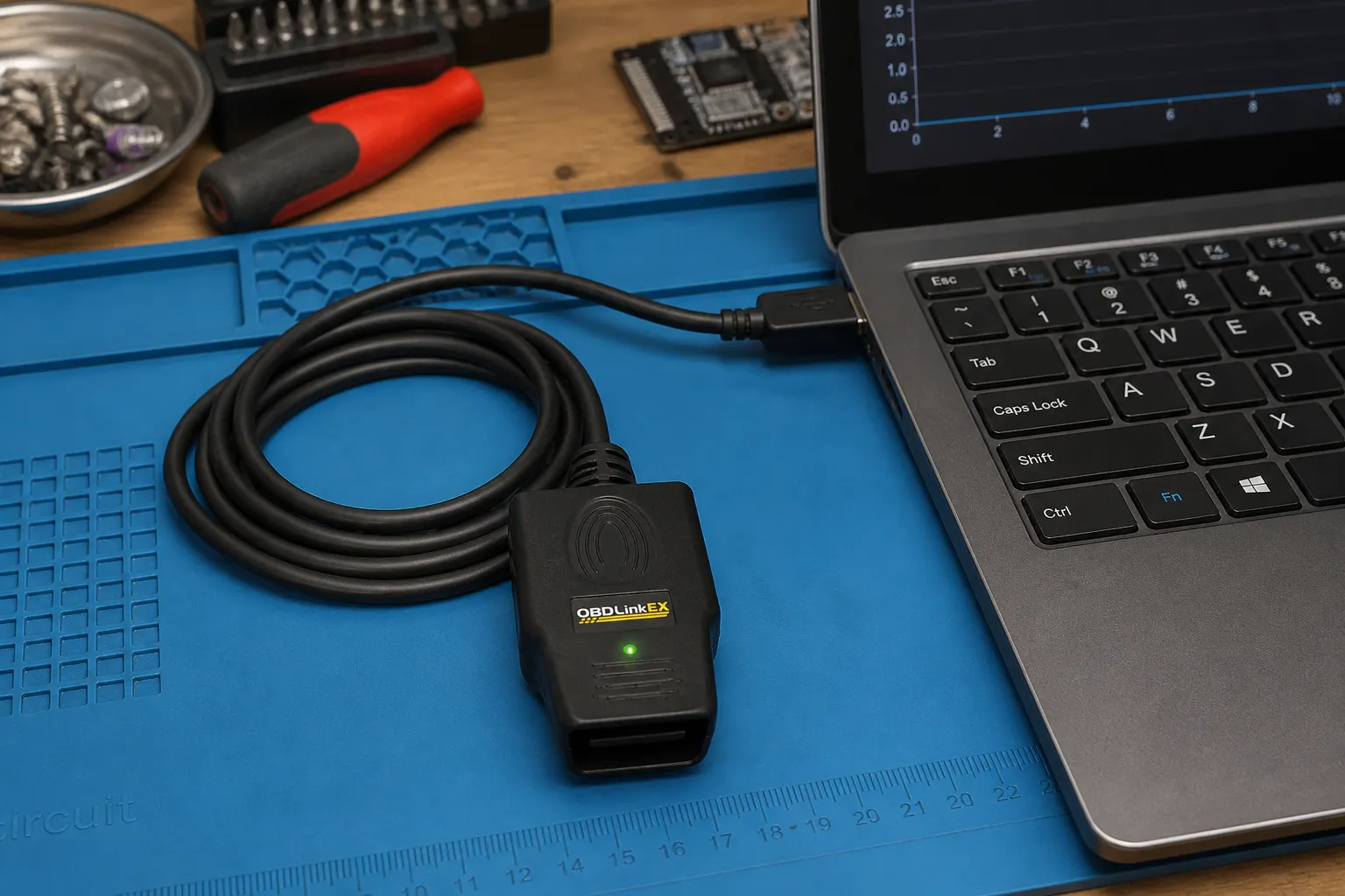 3 × 16 AWG OBD Adapter in use