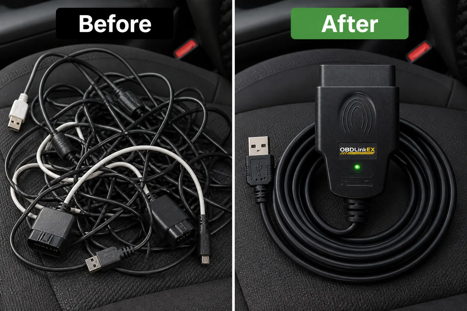 3 × 16 AWG OBD Adapter setup and use views